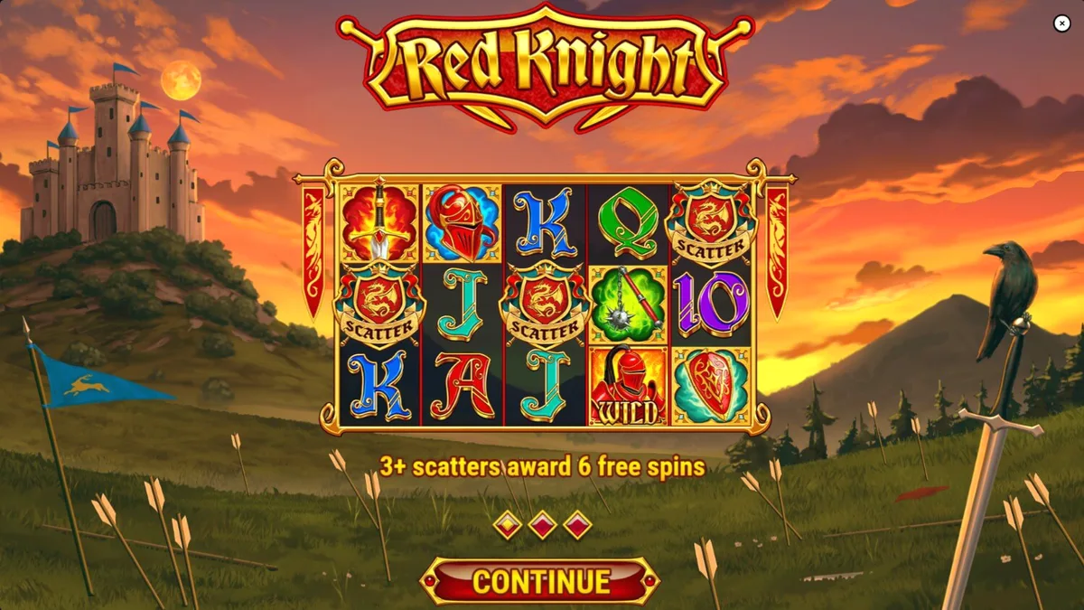 Tampilan visual slot Red Knight dengan tema ksatria dan kastil yang membara.